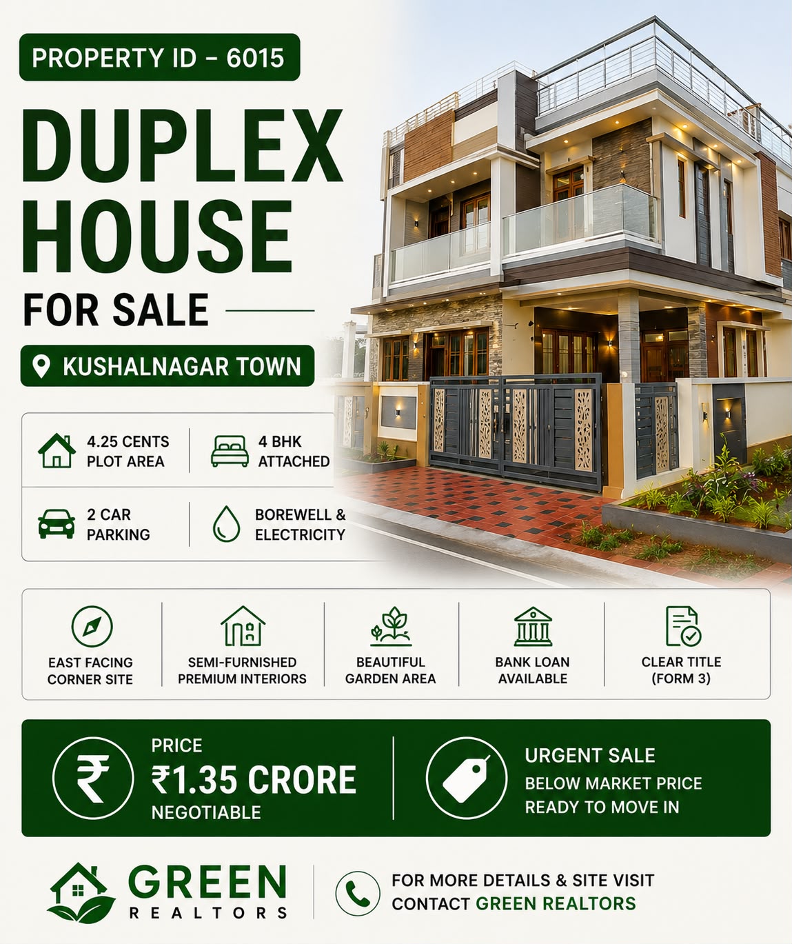 *PROPERTY ID – 6015* 🏡✨ *Beautiful Duplex Residential House for Sale – Kushalnagar Town